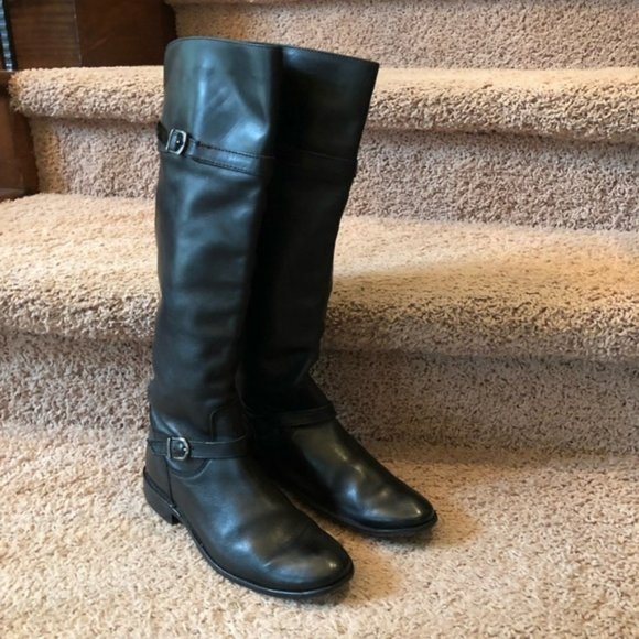Frye Shoes - Frye Shirley Black Tall Riding Leather Buckle Detail Boots 6.5 M